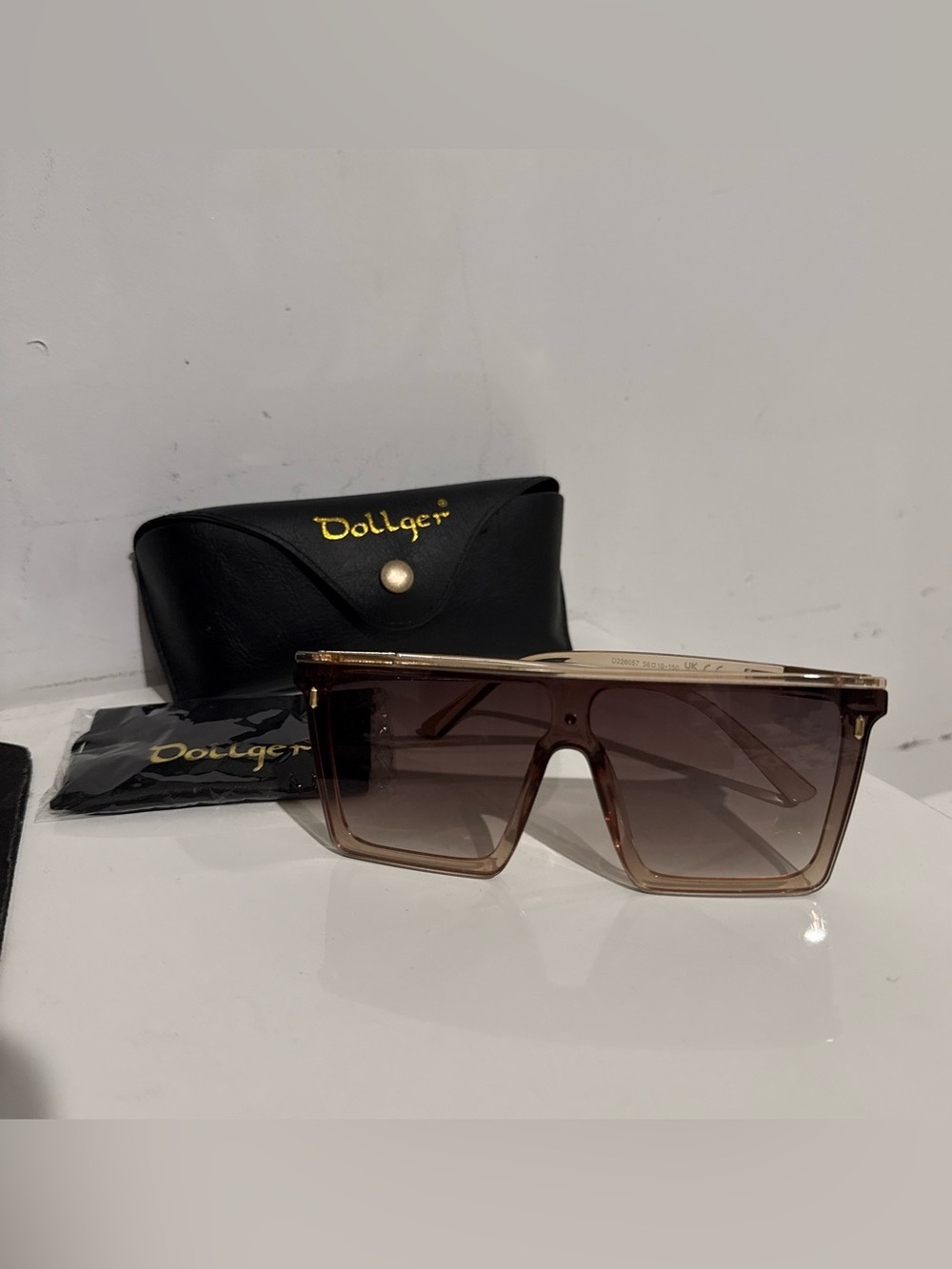 Dollger Oversized Square Flat Top Sunglasses Brown Gradient Lenses UV400